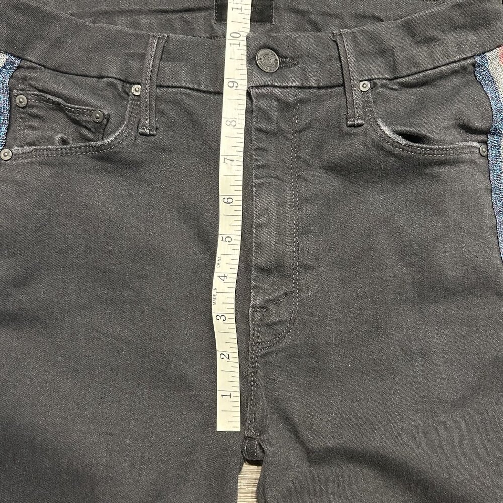 MOTHER Size 28 High Waisted Looker Ankle Fray Quilty Glitter Racer Jeans Black - Picture 7 of 13